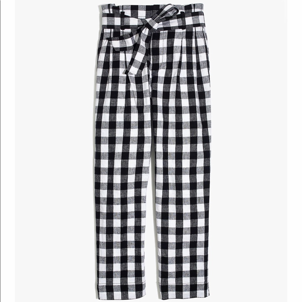 Gingham paper bag pants.